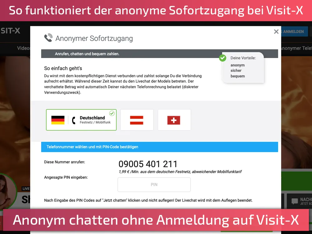 Anonym chatten ohne Anmeldung auf Visit X